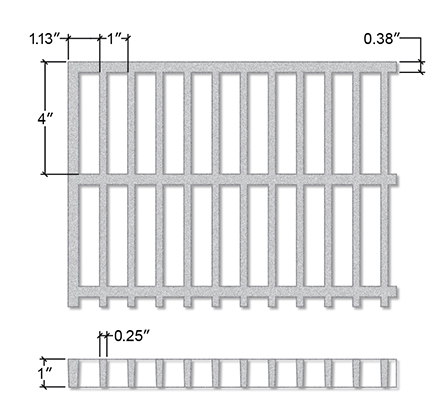 Molded Rectangular Mesh Fiberglass Section View - 1 Inch Deep x 1 Inches x 4 Inches